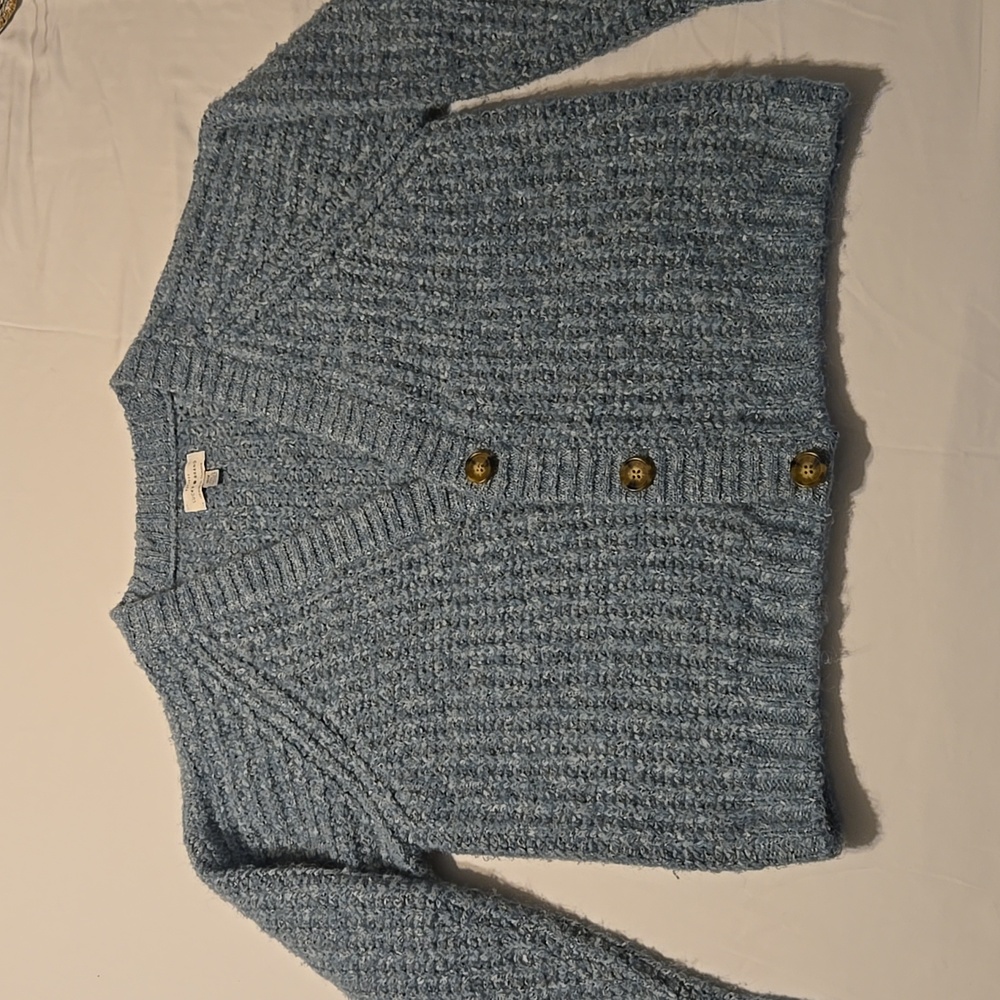 Lucky Brand Textured Blue Cardigan with Button Accents